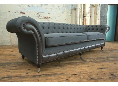 Classic Chesterfield Couch 4 Seater Sofa Couch Velvet Leather Design Black new