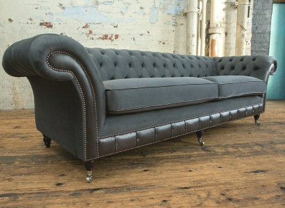 Classic Chesterfield Couch 4 Seater Sofa Couch Velvet Leather Design Black new