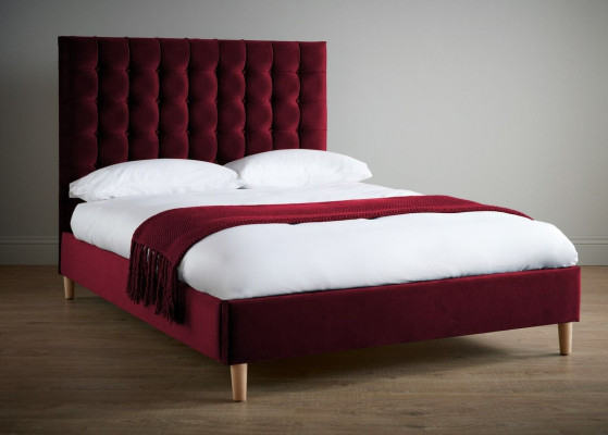 Red Luxury Velvet Textile Bed Double Design Chesterfield 180x200cm Beds new