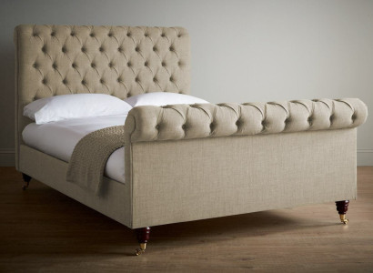 Beige Luxury Velvet Textile Bed Double Design Chesterfield Classic Beds new