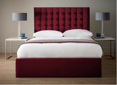 Red Luxury Velvet Textile Bed Double Design Chesterfield 160x200cm Beds new