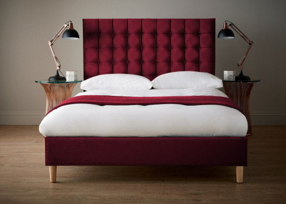 Red Luxury Velvet Textile Bed Double Design Chesterfield 160x200cm Beds new