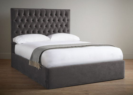 Chesterfield Gray Luxury Velvet Textile Bed Double Design 180x200cm Beds new