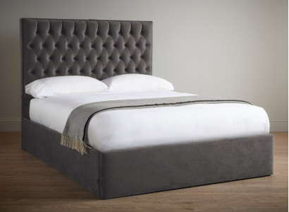 Chesterfield Gray Luxury Velvet Textile Bed Double Design 180x200cm Beds new