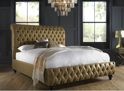 Gold Luxury Velvet Textile England Bed Double Design Chesterfield 160x200cm Beds