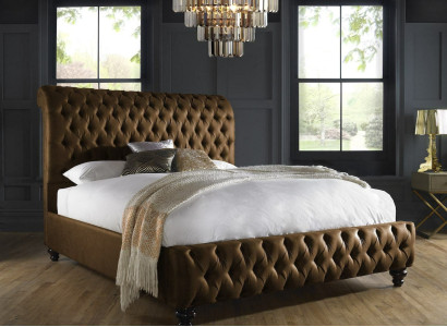 Designer brown Chesterfield Upholstered bed Luxury Bedroom Double bed