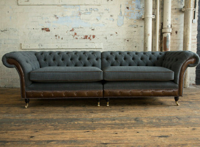 Chesterfield Sofa Couch Upholstery Sofas Couches Four Seater Fabric 265cm Seat Pad