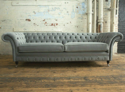 Chesterfield 4 Seater Upholstery Couch Modern Style Leather Fabric Sofa Couches Textile