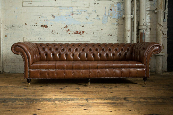 Chesterfield Brown Couch Sofa Upholstery 4 Seater Couches Seat Suite Sofas 265cm
