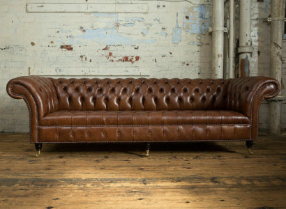 Chesterfield Brown Couch Sofa Upholstery 4 Seater Couches Seat Suite Sofas 265cm