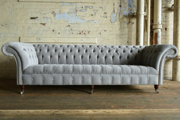 Classic Chesterfield Sofa 4 Seater Sofas Couches Leather Gray Design Upholstery