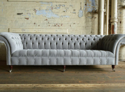 Classic Chesterfield Sofa 4 Seater Sofas Couches Leather Gray Design Upholstery