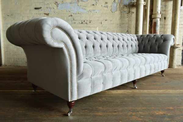Classic Chesterfield Sofa 4 Seater Sofas Couches Leather Gray Design Upholstery