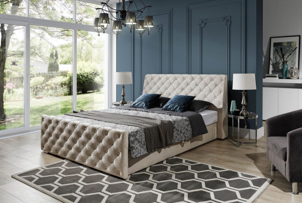 Chesterfield Bed Bedroom Beds Textile 200x200cm Velvet Big Hotel Beige new