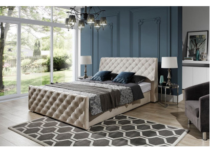 Chesterfield Bed Bedroom Beds Textile 200x200cm Velvet Big Hotel Beige new