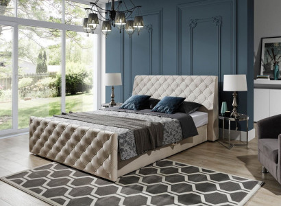 Chesterfield Bed Bedroom Beds Textile 200x200cm Velvet Big Hotel Beige new
