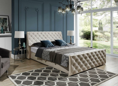 Chesterfield Bed Beds Leather 180x200cm Upholstery Marriage Design Leather Hotel Furniture