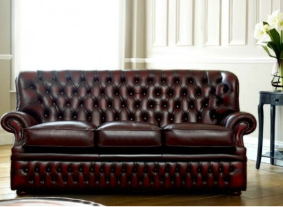Brown Chesterfield 3-seater antique style designer living room couch