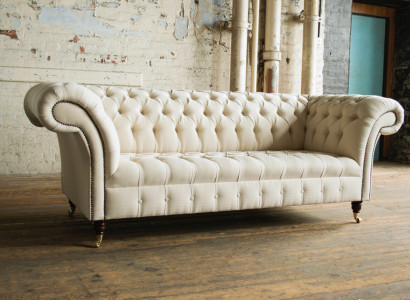 Modern Beige Chesterfield 3-Seater Sofa Living room Couch