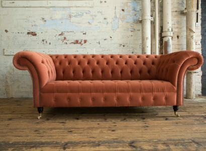 Luxury Orange Chesterfield 3-Seater Designer Living room Couch