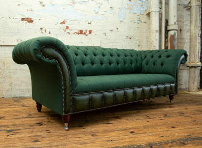 Designer Green Chesterfield Sofa Luxury 3-Seater Living room Couch