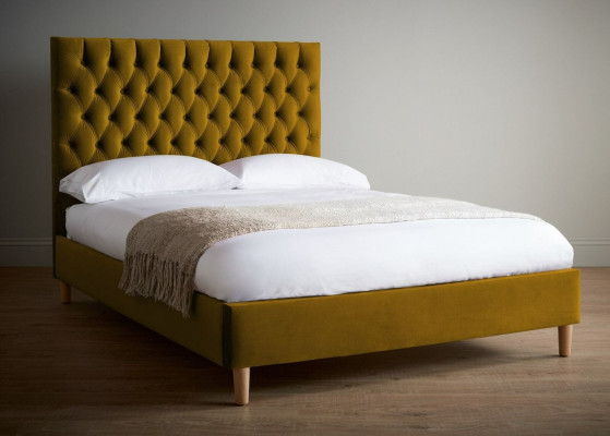 Mustard Chesterfield Double bed High Headboard Designer Bed