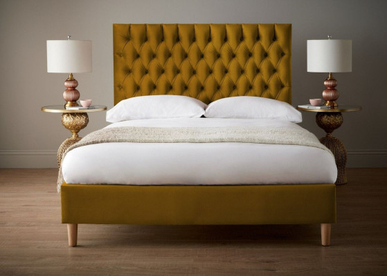 Chesterfield Design Upholstery English 140/160/180x200 Beds Double bed Yellow