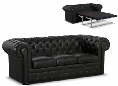 Black Leather Designer Chesterfield Sofa Stylish 3 Seater Couch