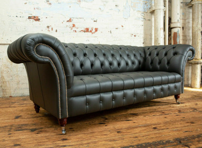 Gray Chesterfield Leather three seater designer 3 seater couch