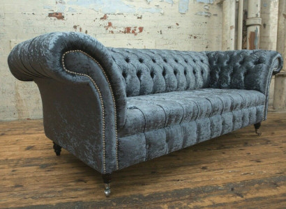 Living room Chesterfield Sofa Couch Design Textile Couches Sofas Three Seater Gray
