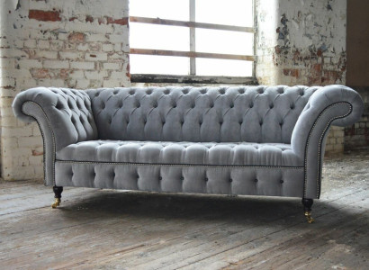Stylish Gray Chesterfield 3-Seater Luxury Living Room Sofa