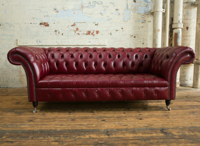 Red Chesterfield three-seater designer 3-seater sofa luxury couch