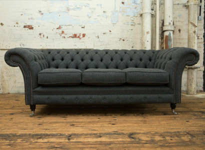 Black Chesterfield Upholstery Sofa Designer 3-Seater Living room Couch