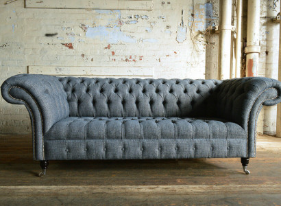 Gray textile Chesterfield three-seater luxury 3-seater couch designer sofa