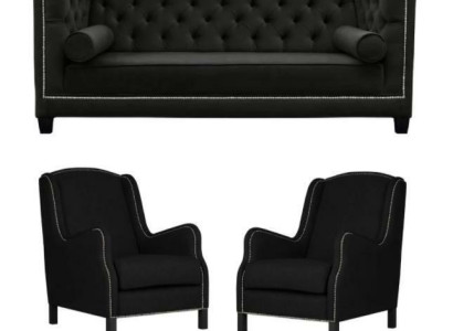 Black Sofa Set Three Seater Armchair Upholstery Couches Suite 3+1+1