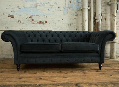 Stylish Black Chesterfield Sofa Designer 3-Seater Luxury Couch