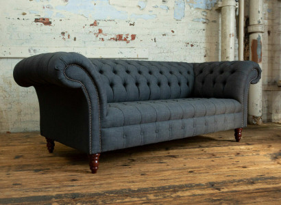 Gray Textile Sofa Gray Chesterfield Three Seater Luxury Living room Couch