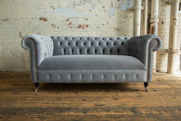 Gray Upholstery Chesterfield 3 Seater Modern Living Room Sofa