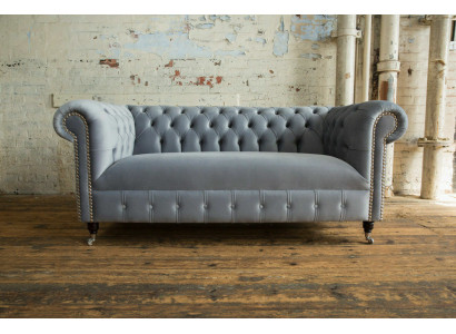 Gray Upholstery Chesterfield 3 Seater Modern Living Room Sofa
