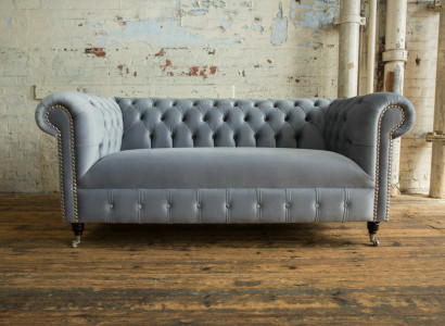 Gray Upholstery Chesterfield 3 Seater Modern Living Room Sofa