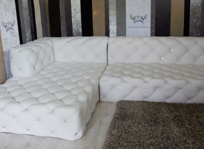 Design Corner sofa Couch Leather Upholstery Sofa Corner suite Crystal stones Corner sofa new