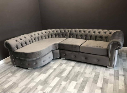 Gray Living room Couch Chesterfield Upholstery Seat Suite Corner Group