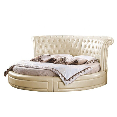 Round Bed Chesterfield Designer Round Bedroom Textile Leather Upholstery Beds