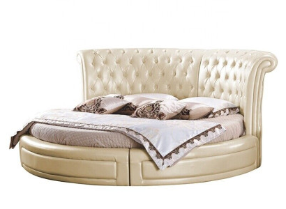 Round Bed Chesterfield Designer Round Bedroom Textile Leather Upholstery Beds