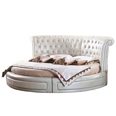 Round Bed Chesterfield Designer Round Bedroom Textile Leather Upholstery Beds