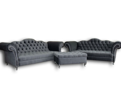 Sofa set 3+2 seaters + Stool Chesterfield Sofa Fabric Leather Couches
