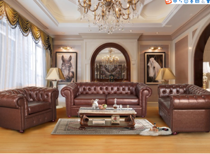 Classic brown Chesterfield Leather Couch Upholstery Seat Suite 3 Seater