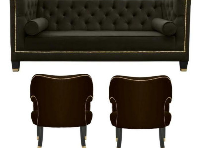Chesterfield Armchair Black xxl Big Textile Fabric Couches Furniture Upholstery Suite