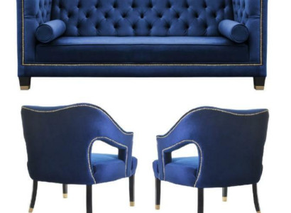 Luxury Blue e Chesterfield Sofa Set Armchair + Three Seater 3+1+1 Set