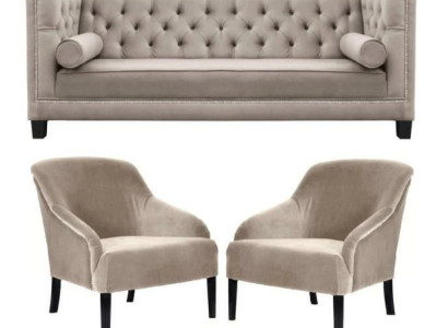 Chesterfield Beige Armchair Luxury Furniture Sets Textile Fabric Couches Group new